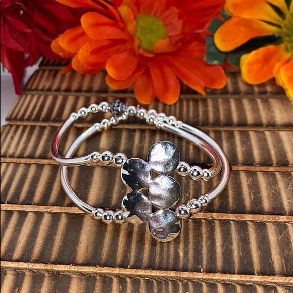 All Silver Double Strand Elastic Bangle - Picture 1 of 5